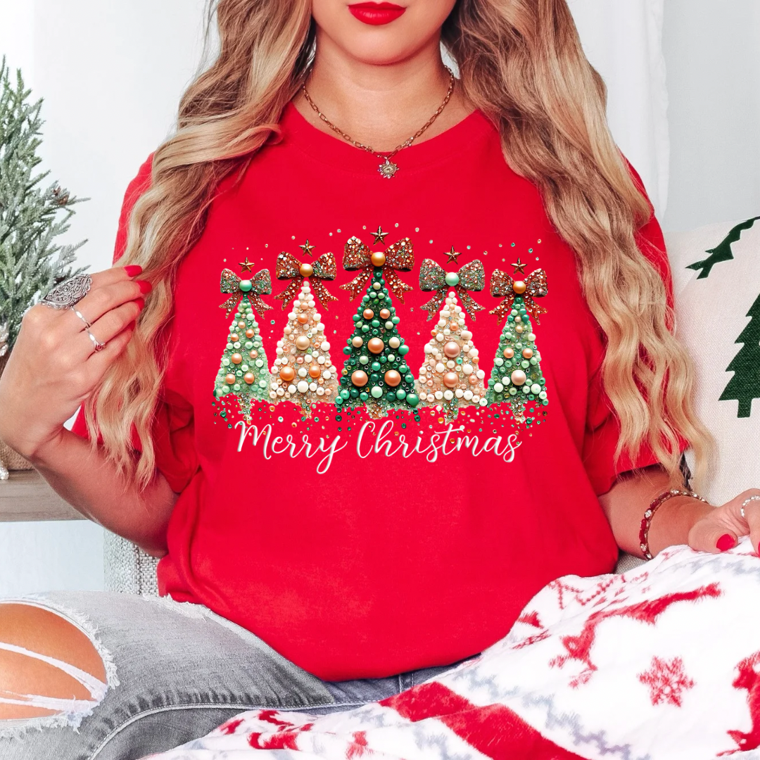 Merry Christmas Faux Pearls Tee (Sweatshirt options available)