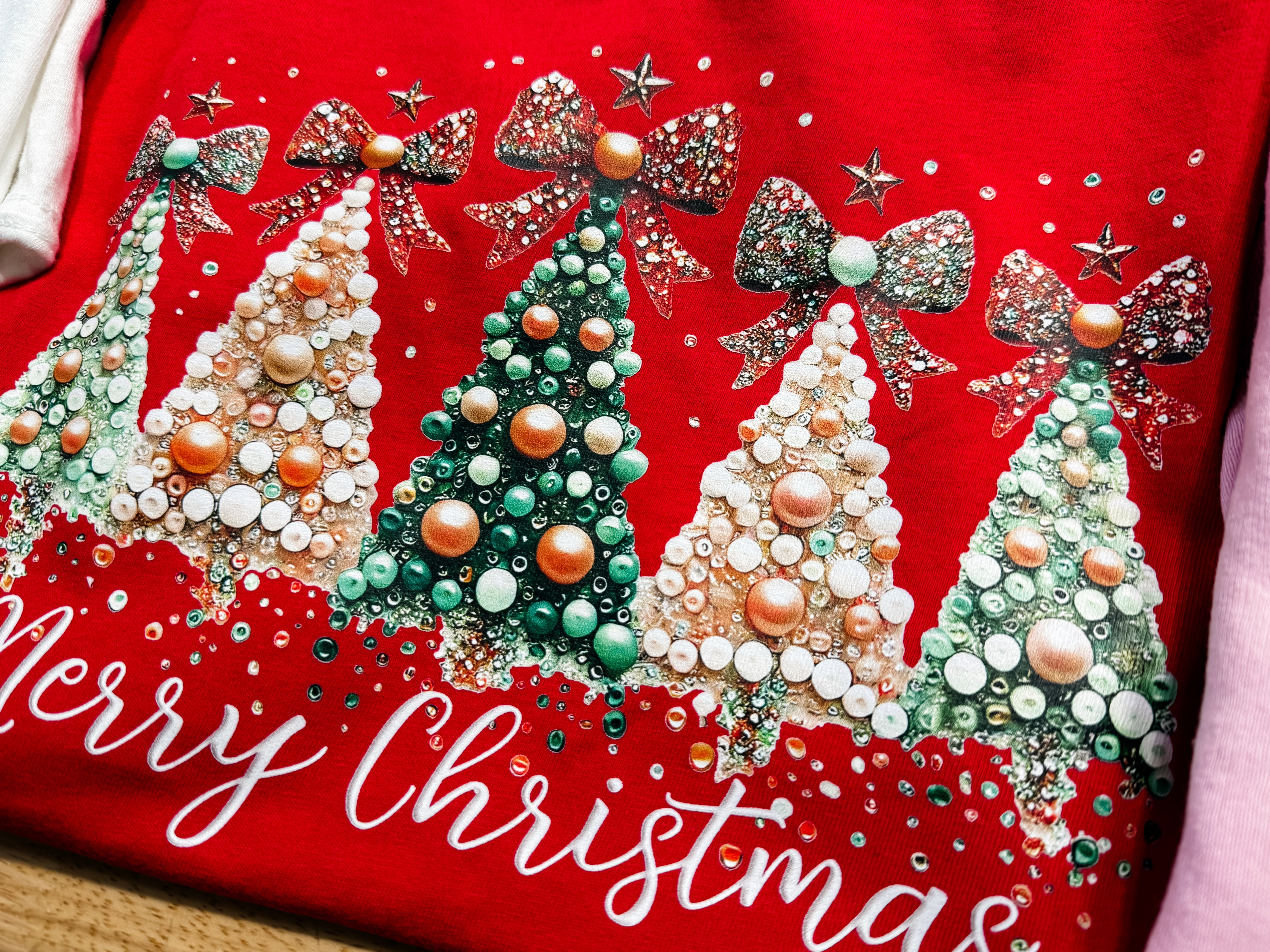 Merry Christmas Faux Pearls Tee (Sweatshirt options available)