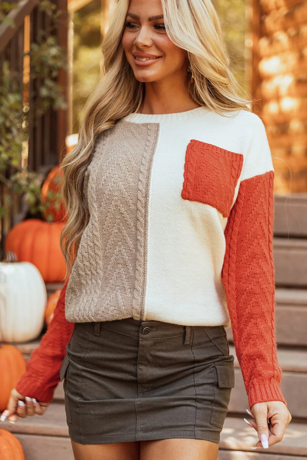 I'll Call You Color Block Cable Knit Sweater