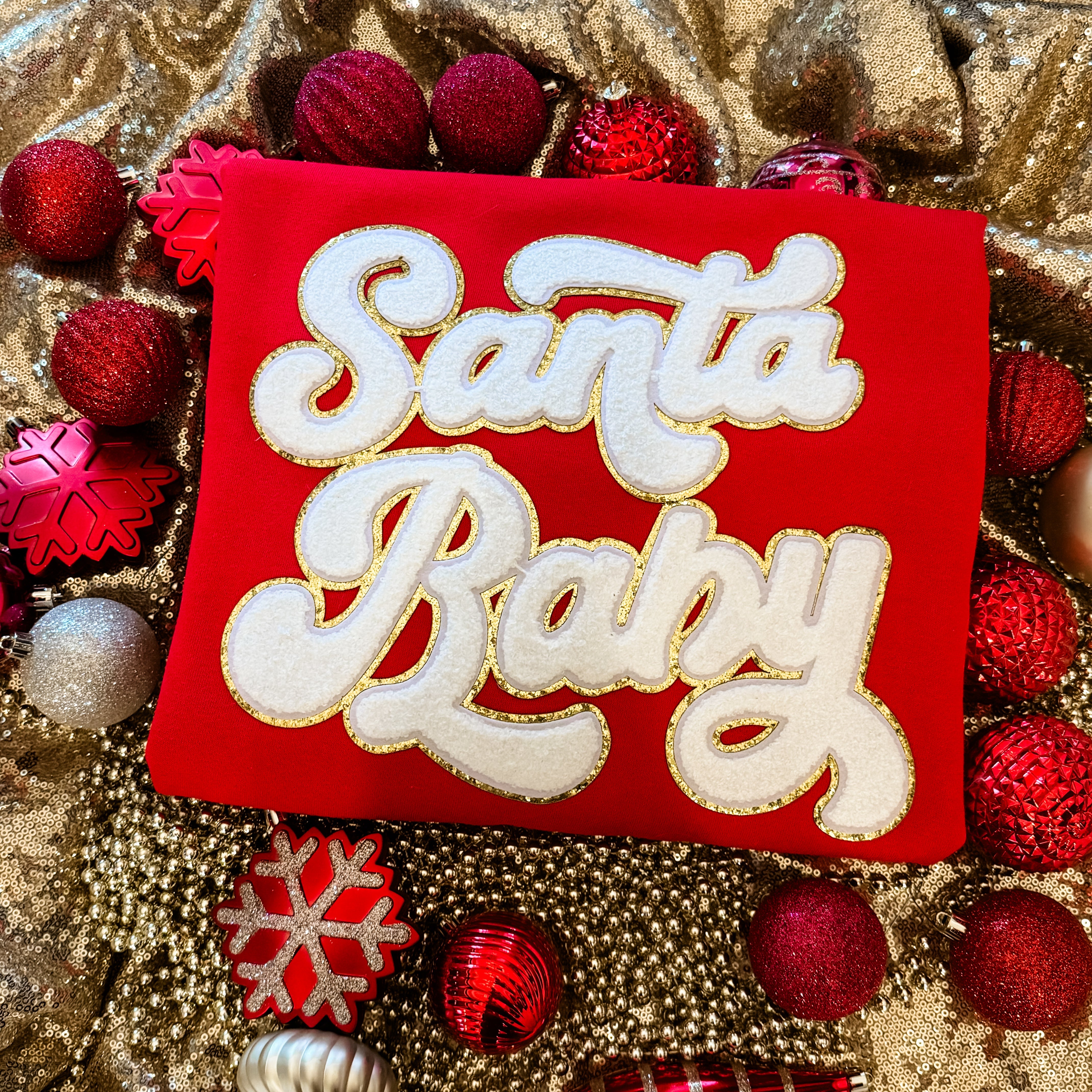 Santa Baby Chenille And Glitter Patch Sweatshirt