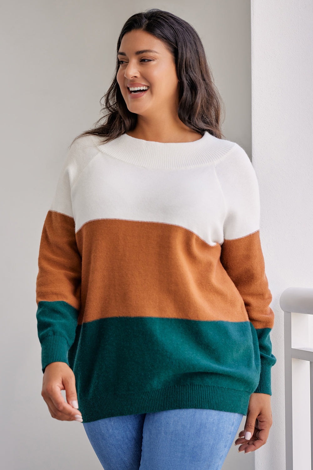 Keep Calm Color Block Long Sleeve Sweater