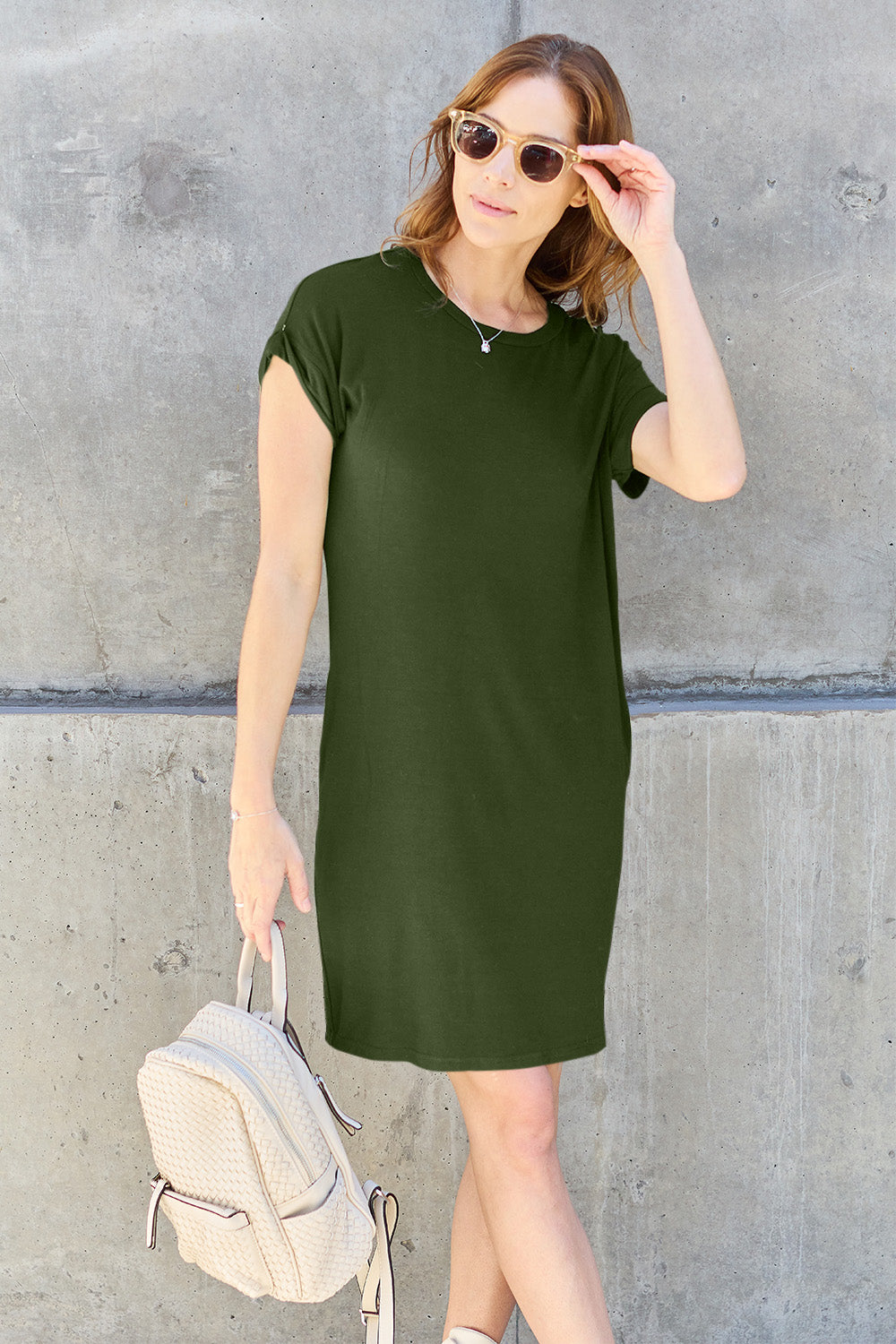 Good Days Ahead Round Neck Short Sleeve Dress with Pockets