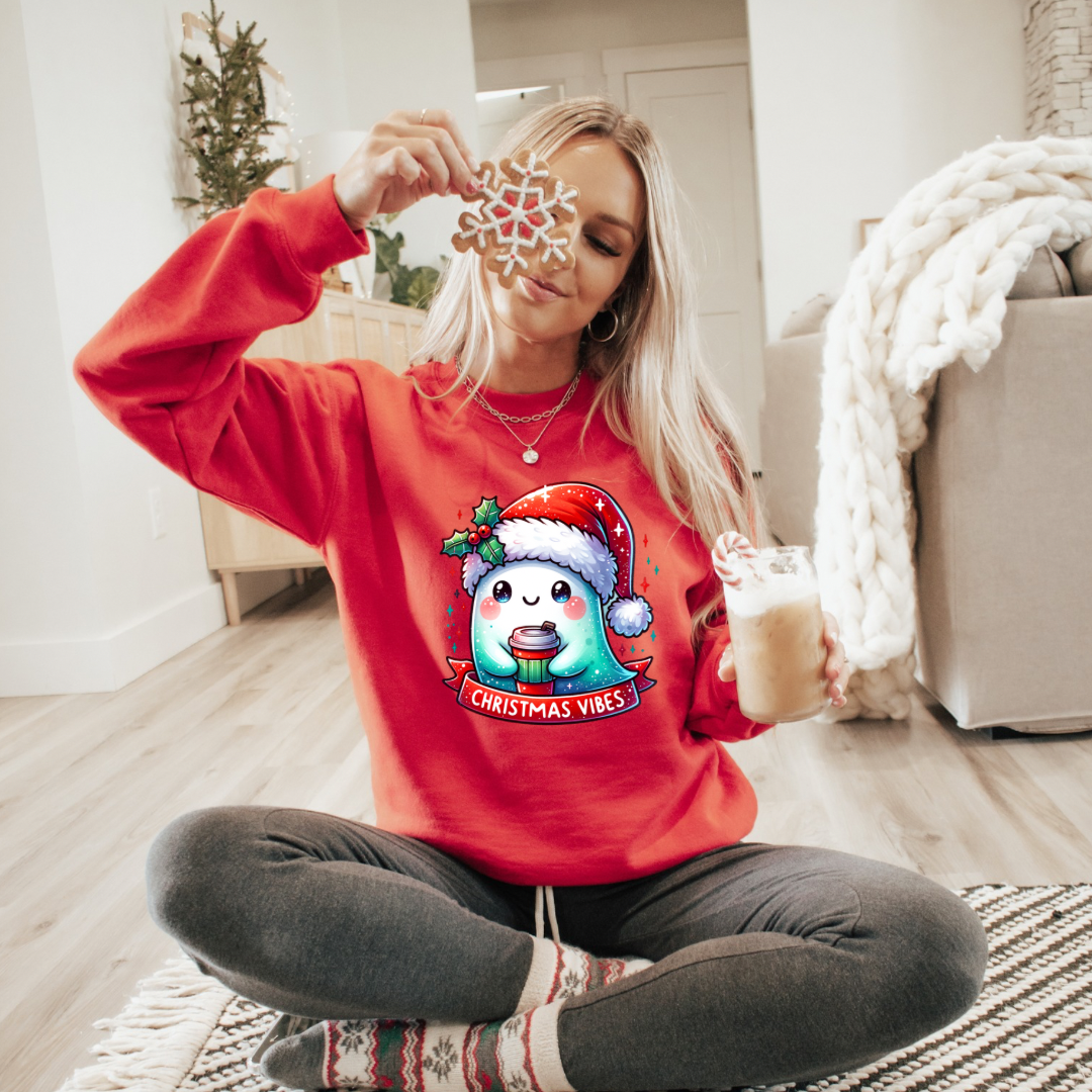 Christmas Vibes Ghost Sweatshirt (T-shirt options available)