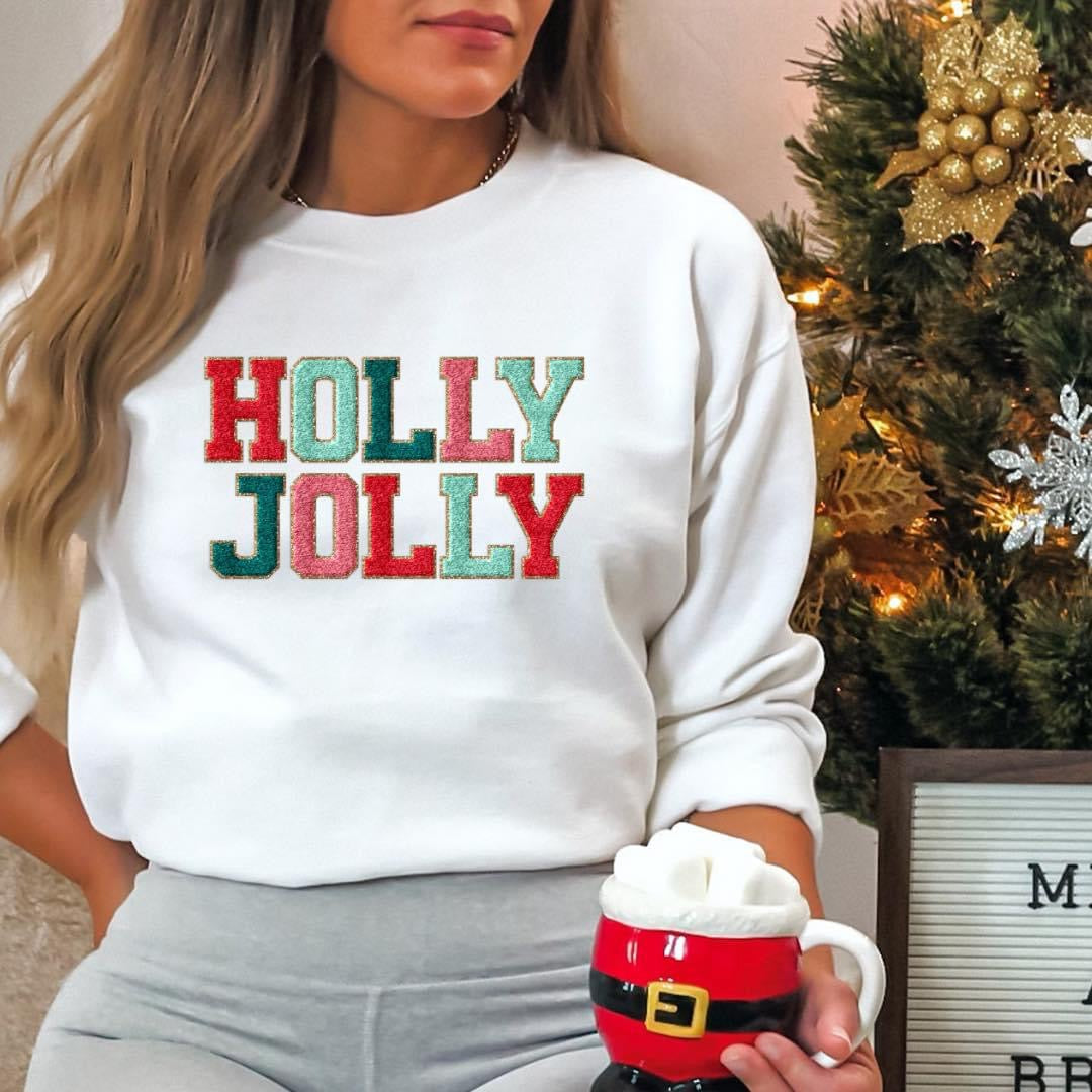 Holly Jolly Faux Chenille Sweatshirt (T-shirt options available)