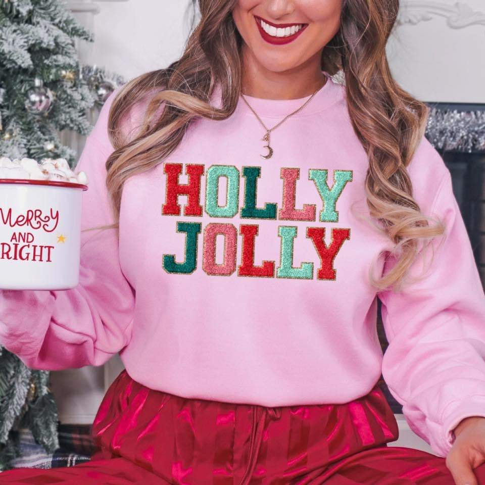 Holly Jolly Faux Chenille Sweatshirt (T-shirt options available)