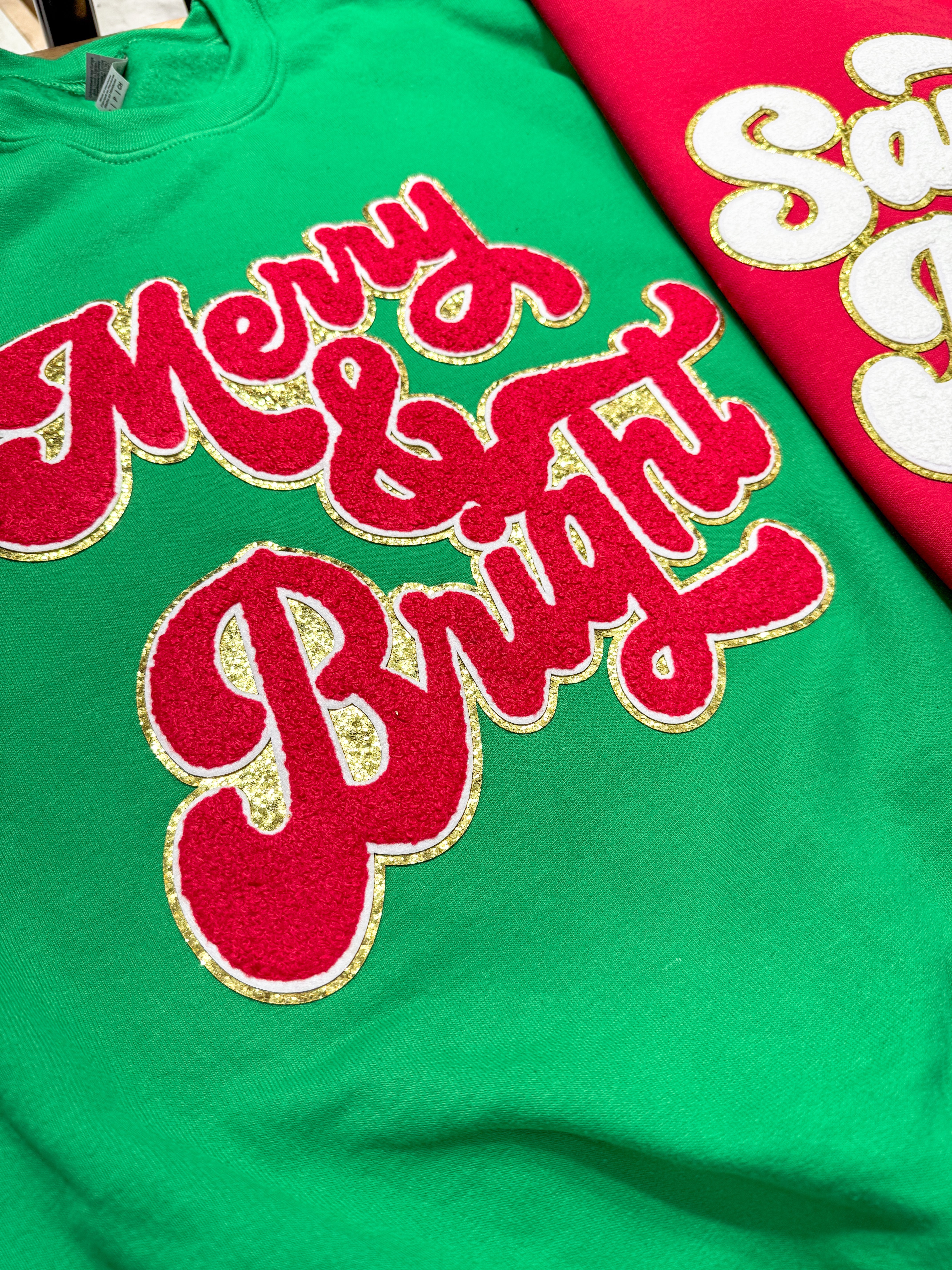 Merry And Bright Chenille And Glitter Patch Sweatshirt