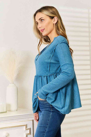 A Good Choice Frill Trim Babydoll Blouse Sky Blue Babydoll Blouse by Vim&Vigor | Vim&Vigor Boutique