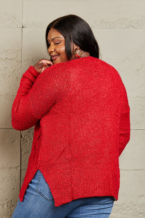 A Little Cozy Draped Detail Knit Sweater-Red Red Sweaters by Vim&Vigor | Vim&Vigor Boutique