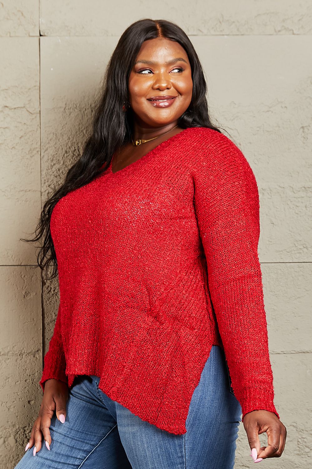 A Little Cozy Draped Detail Knit Sweater-Red Red Sweaters by Vim&Vigor | Vim&Vigor Boutique