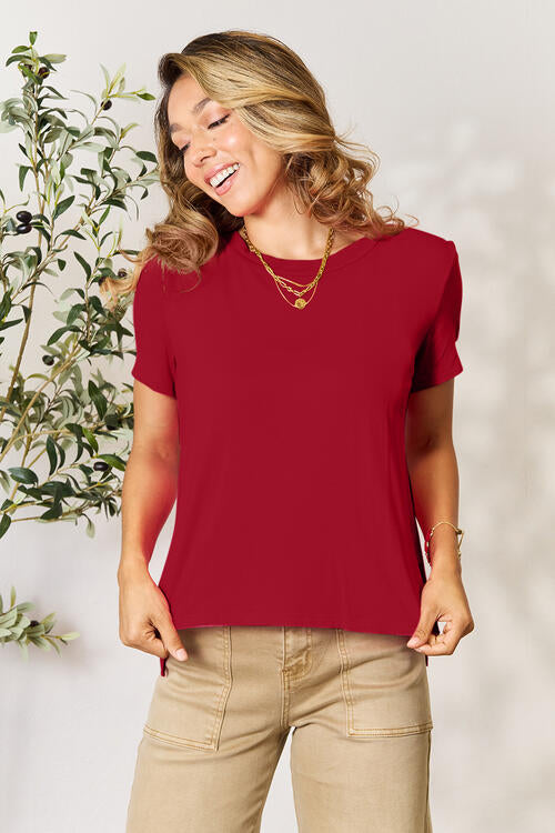 All-The Time Round Neck Short Sleeve T-Shirt Deep Red S Basic Round Neck Short Sleeve Shirt by Vim&Vigor | Vim&Vigor Boutique