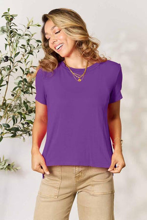 All-The Time Round Neck Short Sleeve T-Shirt Purple S Short Sleeve Tops by Vim&Vigor | Vim&Vigor Boutique