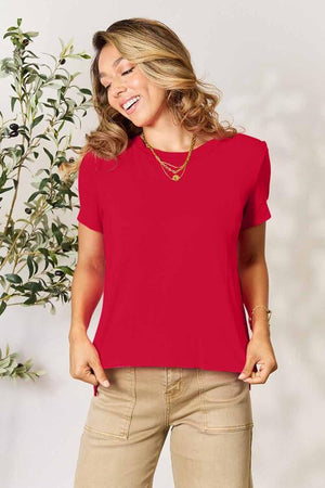 All-The Time Round Neck Short Sleeve T-Shirt Red S Short Sleeve Tops by Vim&Vigor | Vim&Vigor Boutique