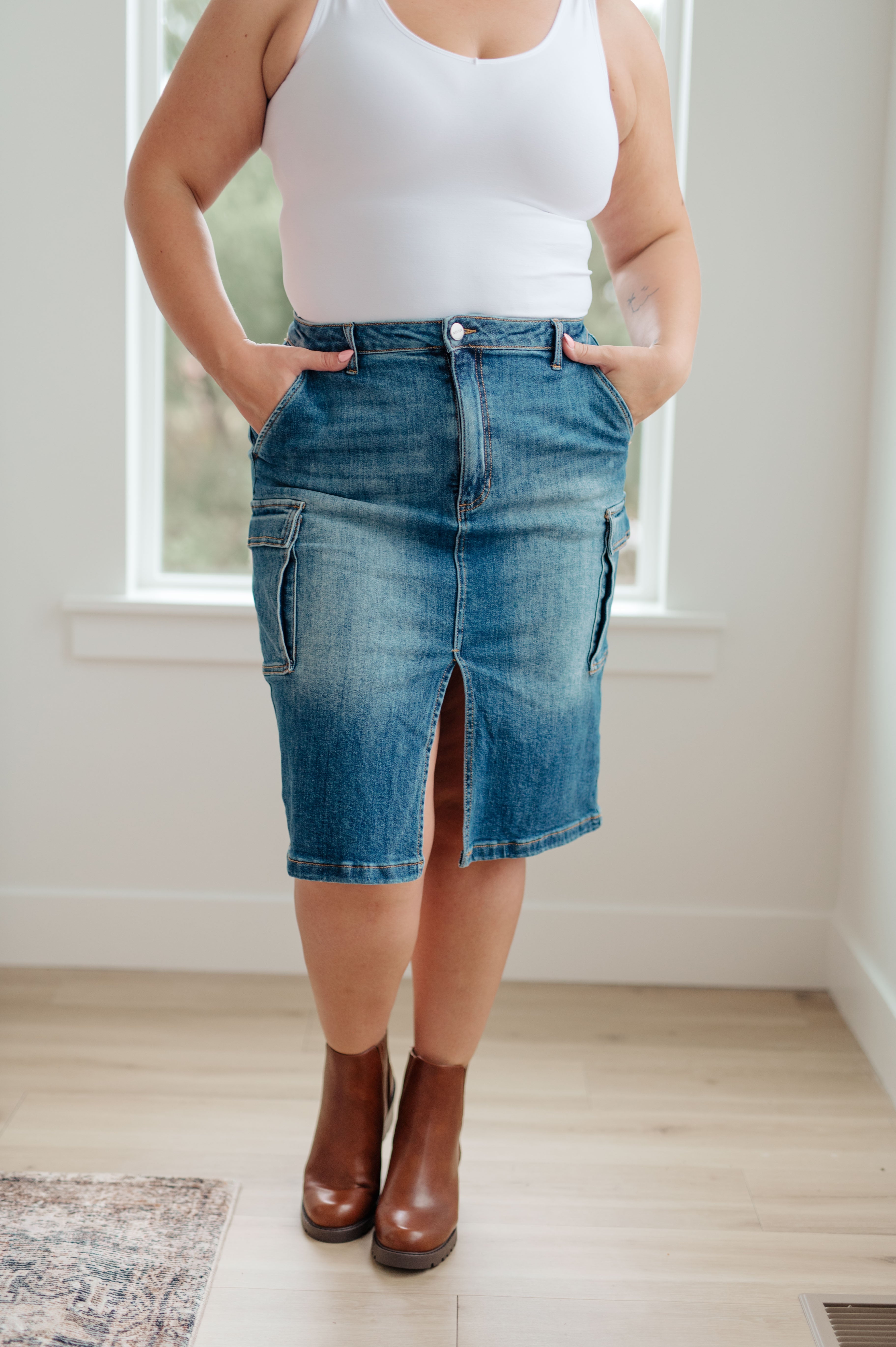 Always Be There Cargo Denim Skirt Denim Skirt by Vim&Vigor | Vim&Vigor Boutique