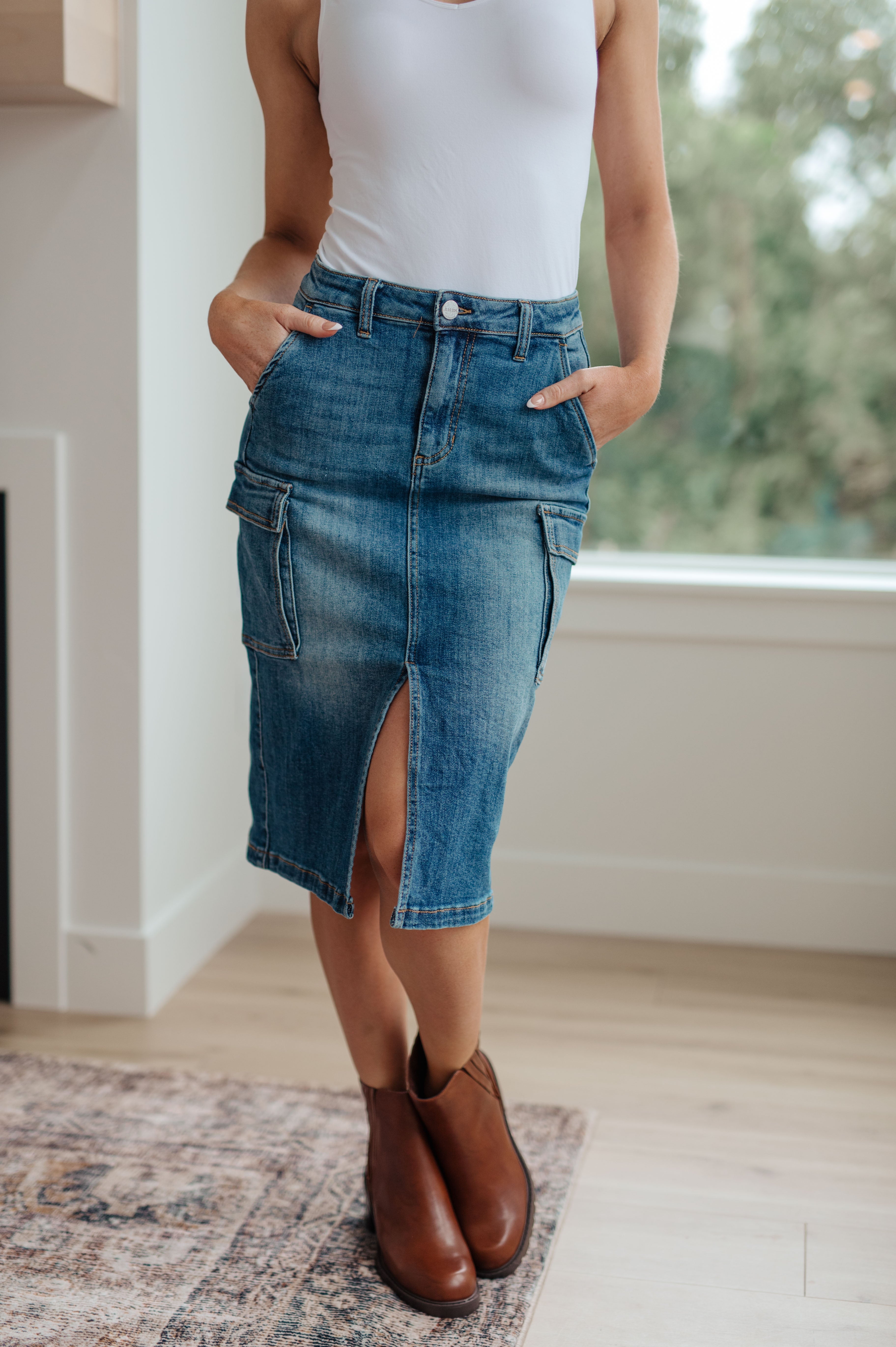 Always Be There Cargo Denim Skirt Denim Skirt by Vim&Vigor | Vim&Vigor Boutique