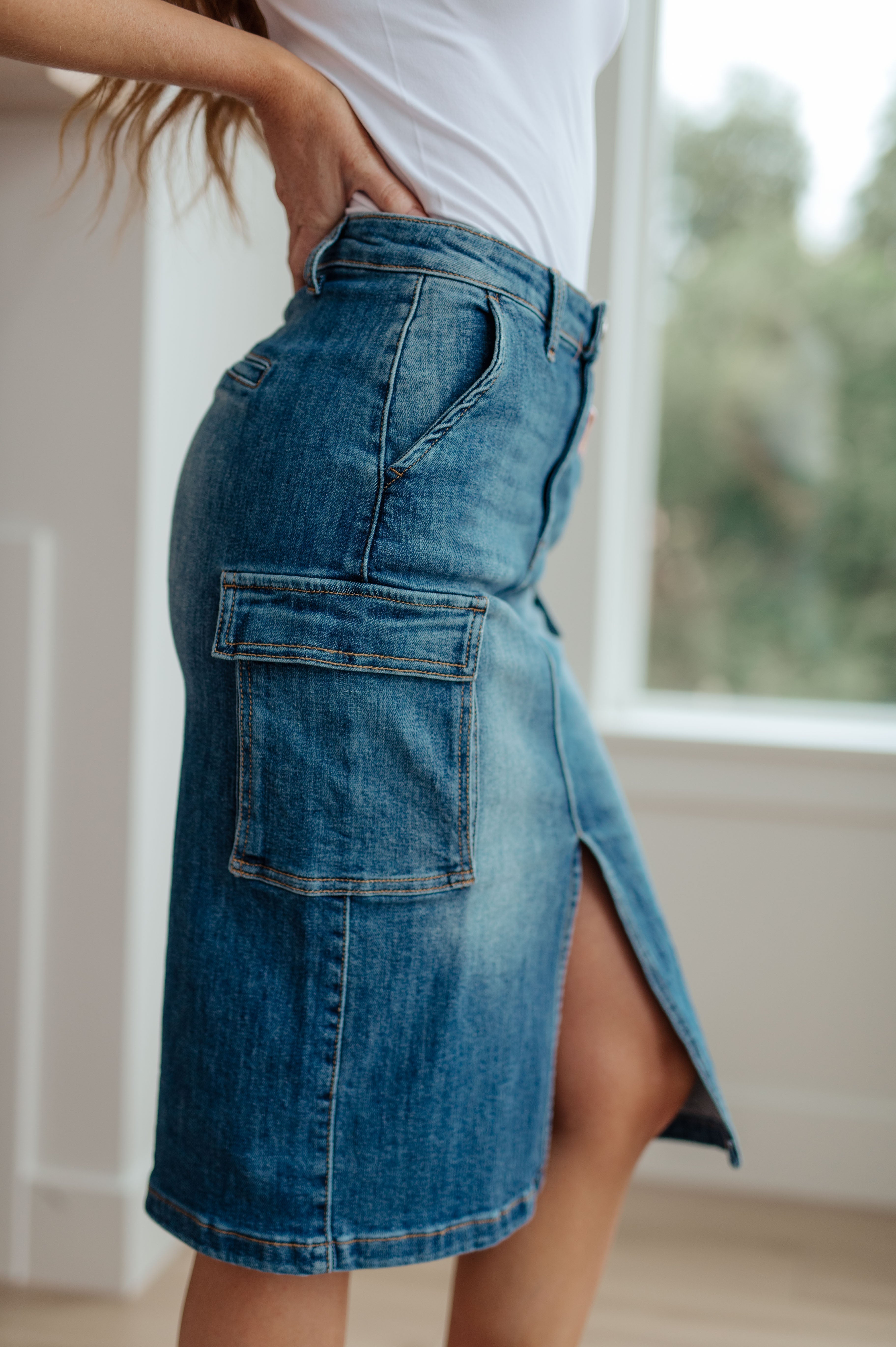 Always Be There Cargo Denim Skirt Denim Skirt by Vim&Vigor | Vim&Vigor Boutique