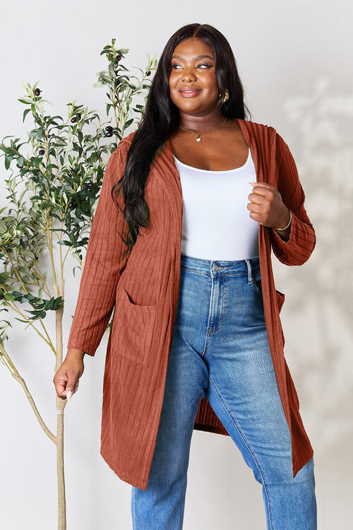 Call Me Cozy Ribbed Open Front Long Sleeve Cardigan Hooded Cardigan by Vim&Vigor | Vim&Vigor Boutique