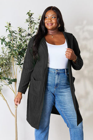 Call Me Cozy Ribbed Open Front Long Sleeve Cardigan Hooded Cardigan by Vim&Vigor | Vim&Vigor Boutique