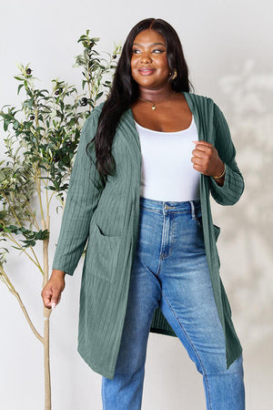 Call Me Cozy Ribbed Open Front Long Sleeve Cardigan Hooded Cardigan by Vim&Vigor | Vim&Vigor Boutique
