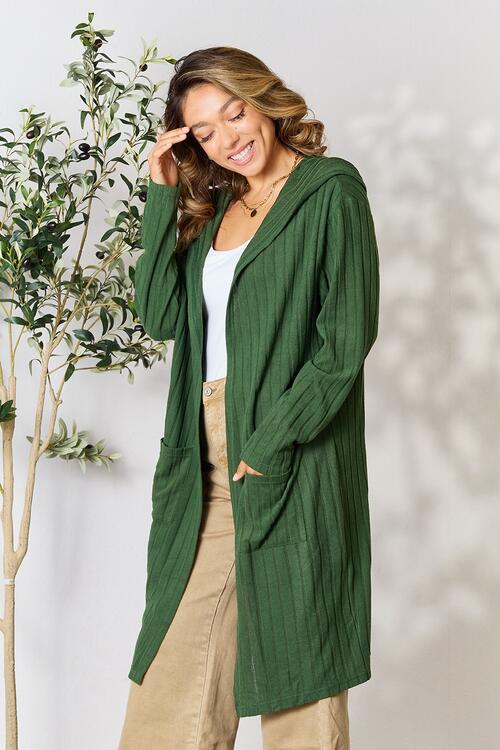 Call Me Cozy Ribbed Open Front Long Sleeve Cardigan Hooded Cardigan by Vim&Vigor | Vim&Vigor Boutique