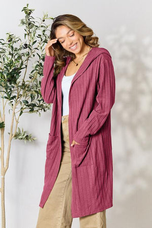 Call Me Cozy Ribbed Open Front Long Sleeve Cardigan Hooded Cardigan by Vim&Vigor | Vim&Vigor Boutique