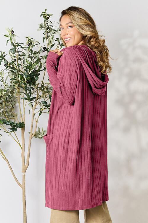 Call Me Cozy Ribbed Open Front Long Sleeve Cardigan Hooded Cardigan by Vim&Vigor | Vim&Vigor Boutique