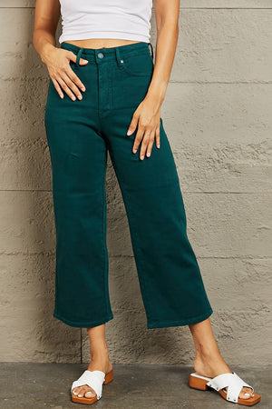 Camile Tummy Control High Waisted Cropped Wide Leg Jeans by Judy blue Teal Tummy Control Jeans by Vim&Vigor | Vim&Vigor Boutique