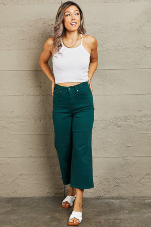 Camile Tummy Control High Waisted Cropped Wide Leg Jeans by Judy blue Teal Tummy Control Jeans by Vim&Vigor | Vim&Vigor Boutique