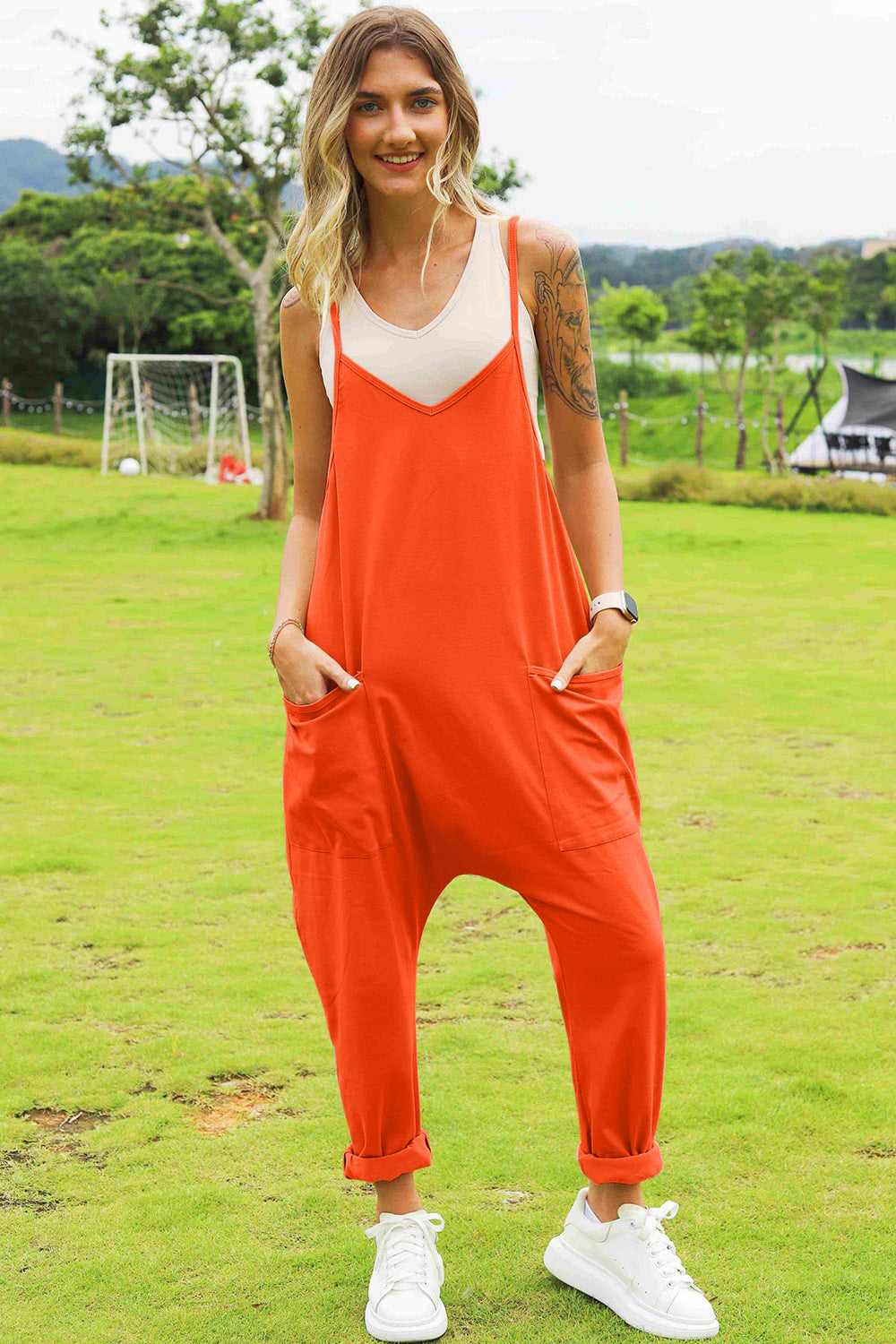 A Little Joy Sleeveless V-Neck Pocketed Jumpsuit