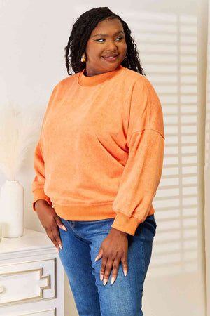 Comfy Living Round Neck Dropped Shoulder Sweatshirt Pumpkin Sweatshirts by Vim&Vigor | Vim&Vigor Boutique