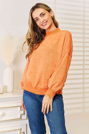 Comfy Living Round Neck Dropped Shoulder Sweatshirt Pumpkin Sweatshirts by Vim&Vigor | Vim&Vigor Boutique