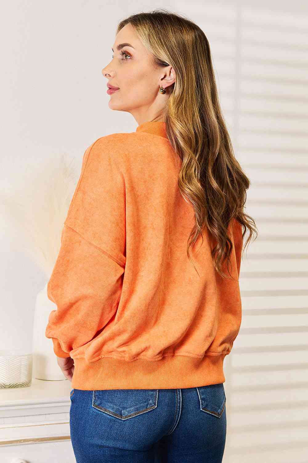 Comfy Living Round Neck Dropped Shoulder Sweatshirt Pumpkin Sweatshirts by Vim&Vigor | Vim&Vigor Boutique