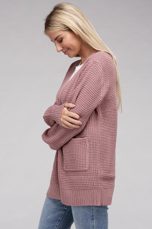 Cozy Comfort Low Gauge Waffle Open Front Cardigan Open Front Cardigan by Vim&Vigor | Vim&Vigor Boutique