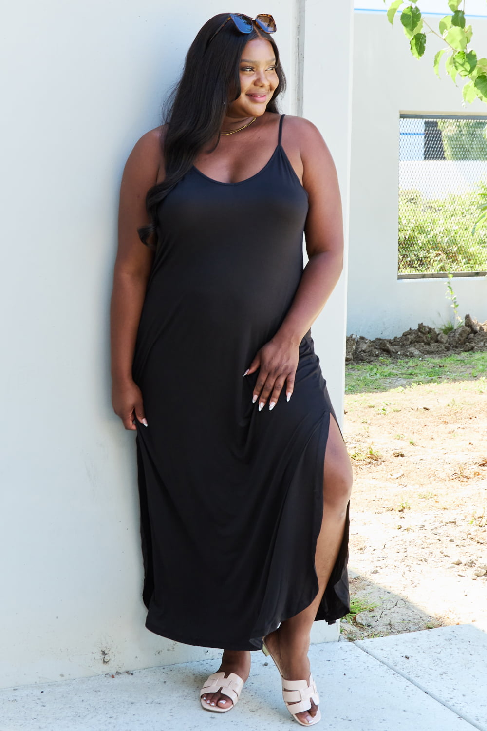 Feel The Energy Cami Side Slit Maxi Dress-Black Black Maxi Dress by Vim&Vigor | Vim&Vigor Boutique