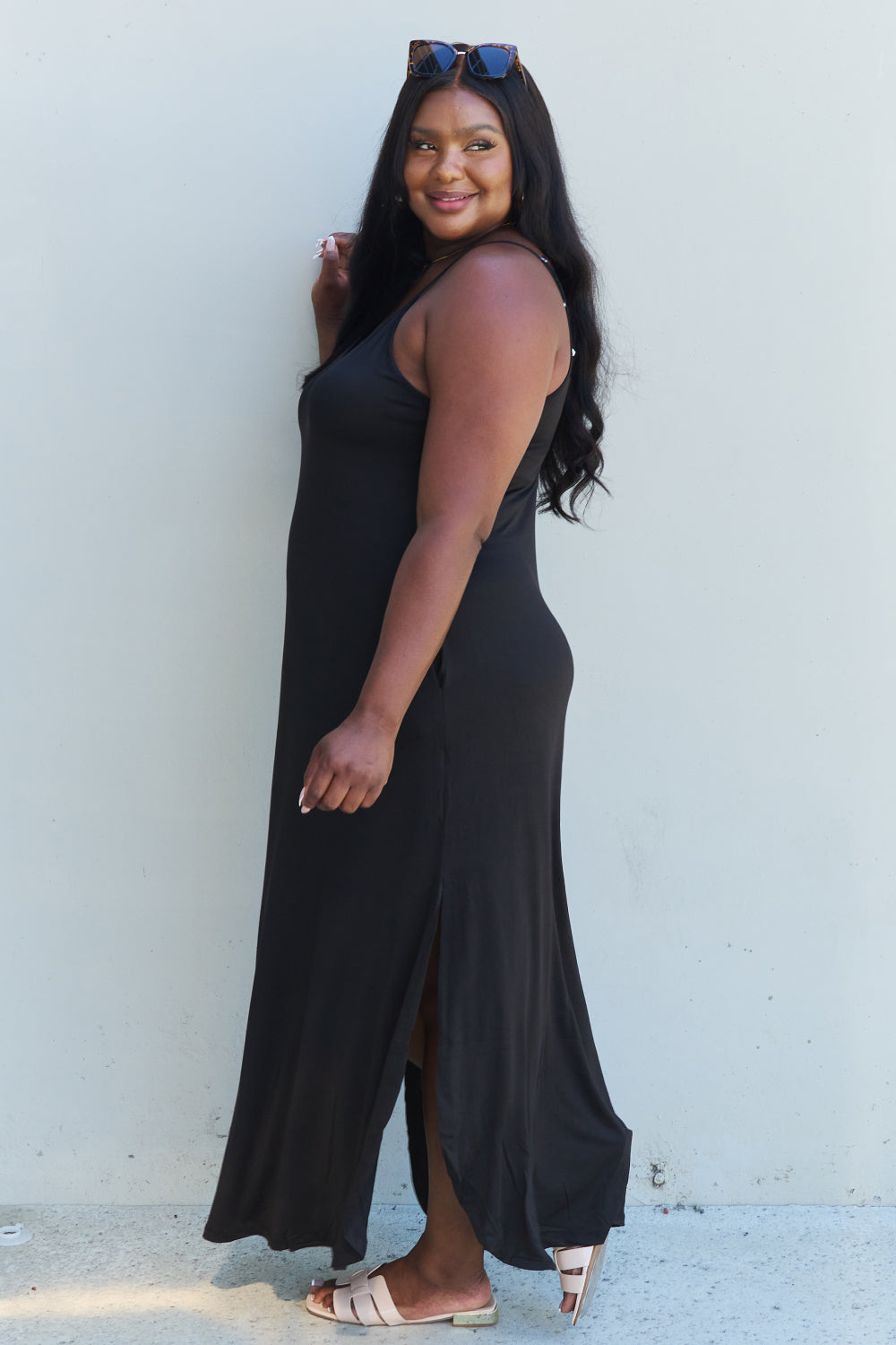 Feel The Energy Cami Side Slit Maxi Dress-Black Black Maxi Dress by Vim&Vigor | Vim&Vigor Boutique