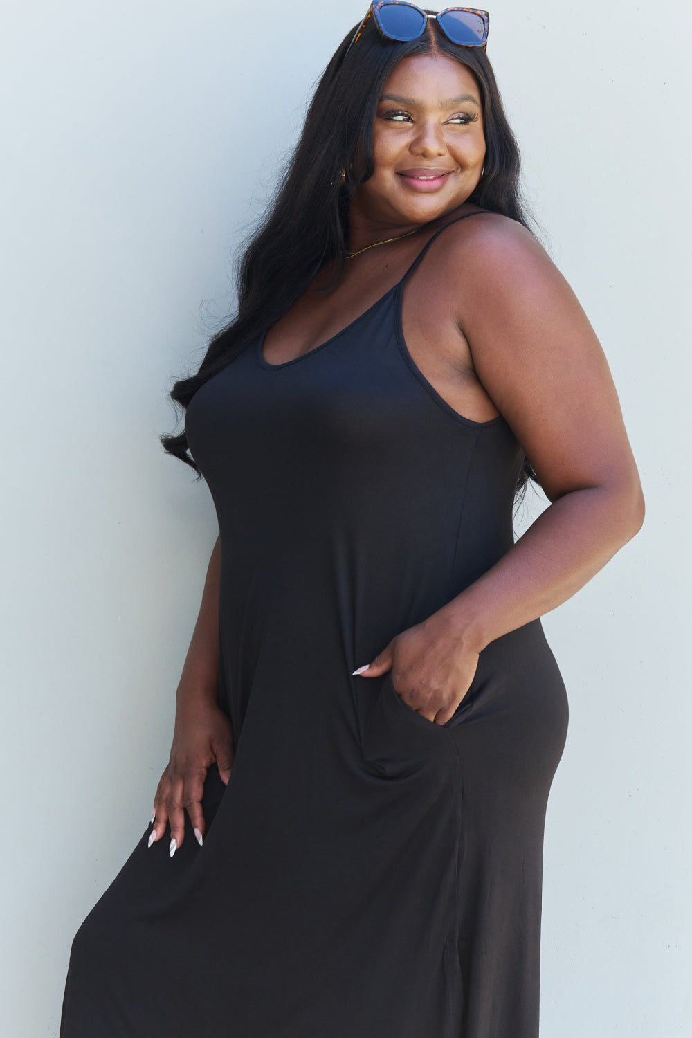 Feel The Energy Cami Side Slit Maxi Dress-Black Black Maxi Dress by Vim&Vigor | Vim&Vigor Boutique