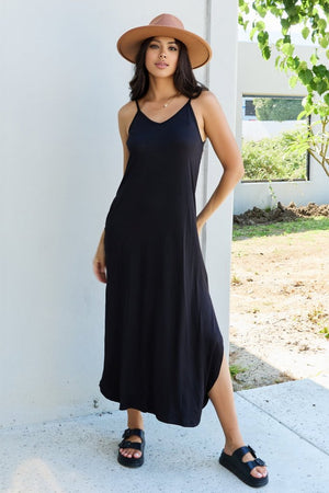 Feel The Energy Cami Side Slit Maxi Dress-Black Black Maxi Dress by Vim&Vigor | Vim&Vigor Boutique