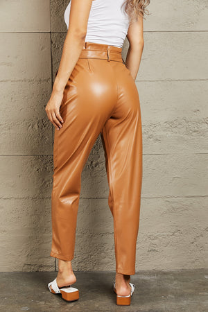 Flaunt Your Stuff Faux Leather Paperbag Waist Pants Ochre Faux Leather Pants by Vim&Vigor | Vim&Vigor Boutique