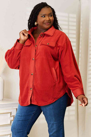 Heimish Cozy Girl Full Size Button Down Shacket Rust Shackets by Vim&Vigor | Vim&Vigor Boutique