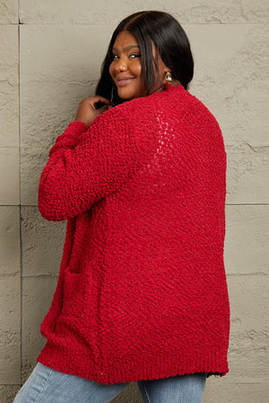 I Fell For You Open Front Popcorn Cardigan-Red Red Popcorn Cardigan by Vim&Vigor | Vim&Vigor Boutique