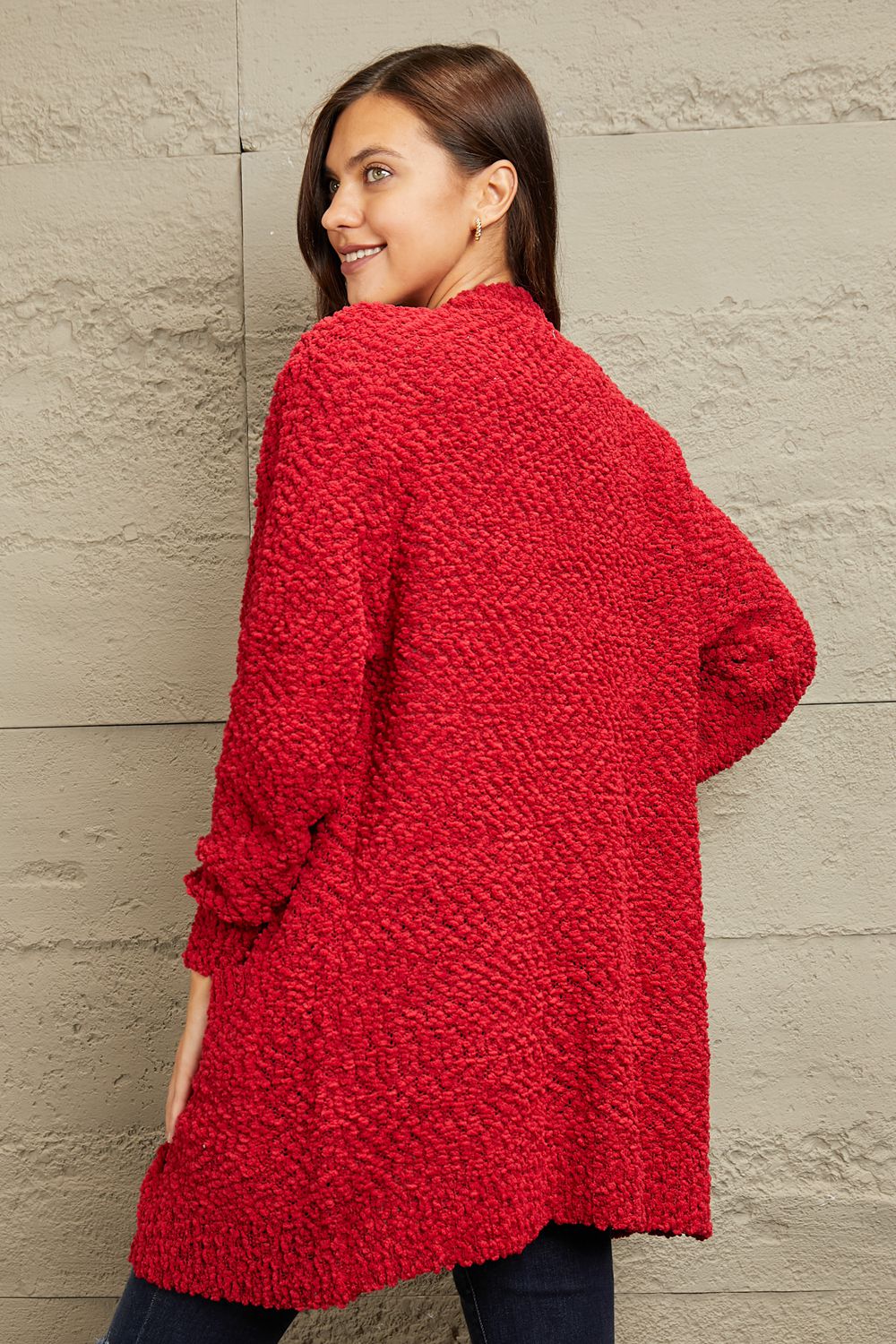 I Fell For You Open Front Popcorn Cardigan-Red Red Popcorn Cardigan by Vim&Vigor | Vim&Vigor Boutique