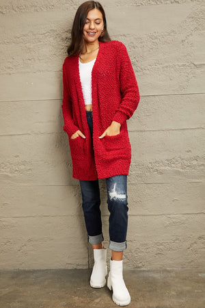 I Fell For You Open Front Popcorn Cardigan-Red Red Popcorn Cardigan by Vim&Vigor | Vim&Vigor Boutique