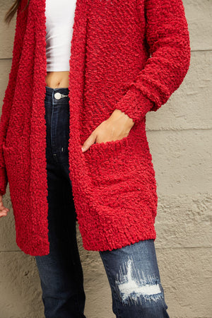 I Fell For You Open Front Popcorn Cardigan-Red Red Popcorn Cardigan by Vim&Vigor | Vim&Vigor Boutique