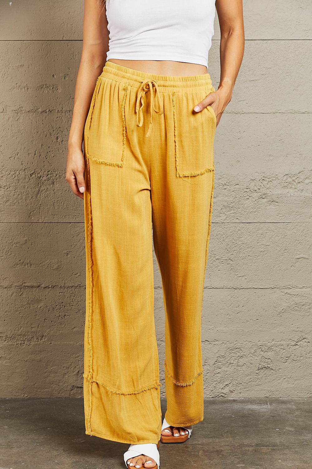 I Love Me Mineral Wash Wide Leg Pants-Mustard Mustard Wide Leg Pants by Vim&Vigor | Vim&Vigor Boutique