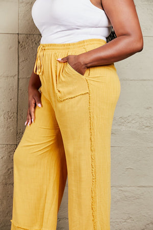 I Love Me Mineral Wash Wide Leg Pants-Mustard Mustard Wide Leg Pants by Vim&Vigor | Vim&Vigor Boutique