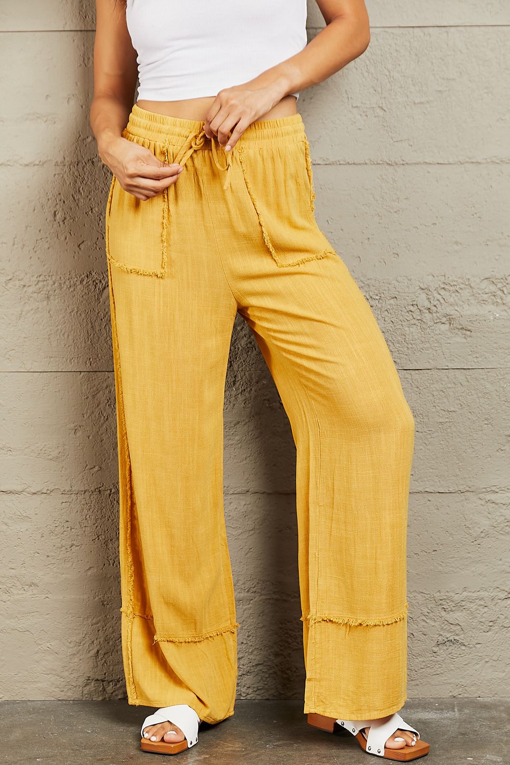 I Love Me Mineral Wash Wide Leg Pants-Mustard Mustard Wide Leg Pants by Vim&Vigor | Vim&Vigor Boutique