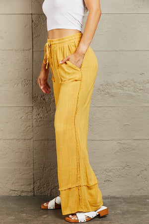 I Love Me Mineral Wash Wide Leg Pants-Mustard Mustard Wide Leg Pants by Vim&Vigor | Vim&Vigor Boutique