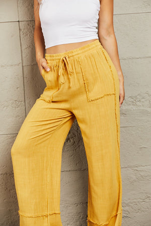 I Love Me Mineral Wash Wide Leg Pants-Mustard Mustard Wide Leg Pants by Vim&Vigor | Vim&Vigor Boutique