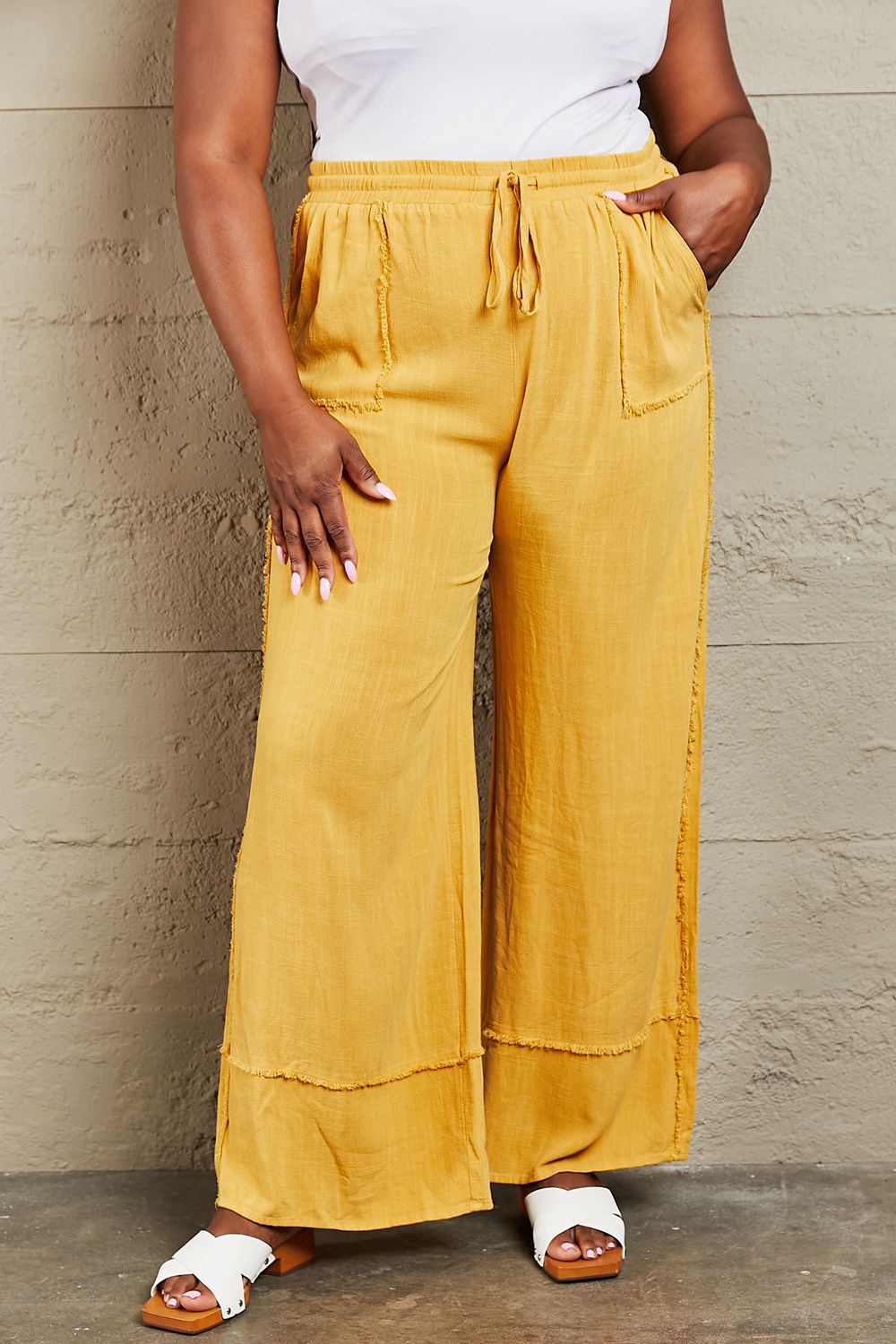 I Love Me Mineral Wash Wide Leg Pants-Mustard Mustard Wide Leg Pants by Vim&Vigor | Vim&Vigor Boutique