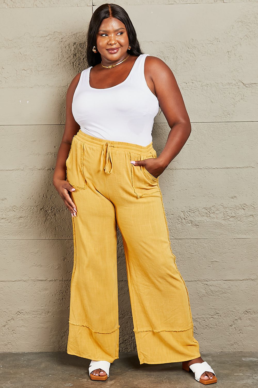 I Love Me Mineral Wash Wide Leg Pants-Mustard Mustard Wide Leg Pants by Vim&Vigor | Vim&Vigor Boutique