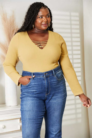 It's In The Details Full Size Ribbed Bodysuit Banana Yellow Long Sleeve Ribbed Bodysuit by Vim&Vigor | Vim&Vigor Boutique